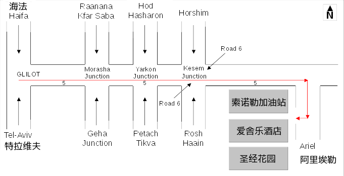 Map of how to get to Eshel HaShomron